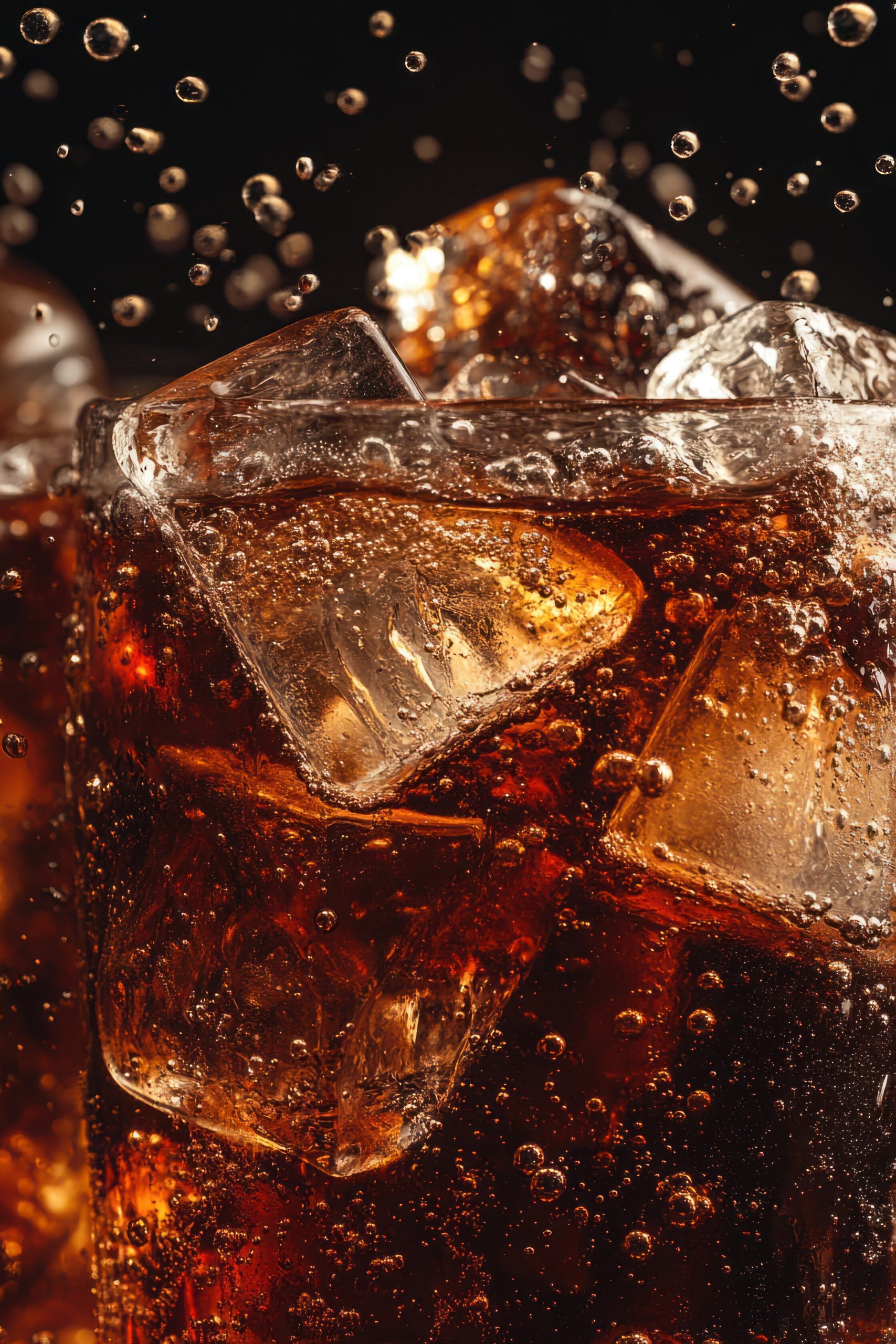 icecold cola closeup cola with ice cubes showing bubbles refreshing texture perfect